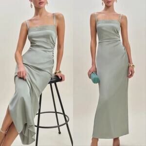 New Reformation Vesper Satin Midi Dress Salvia Sage